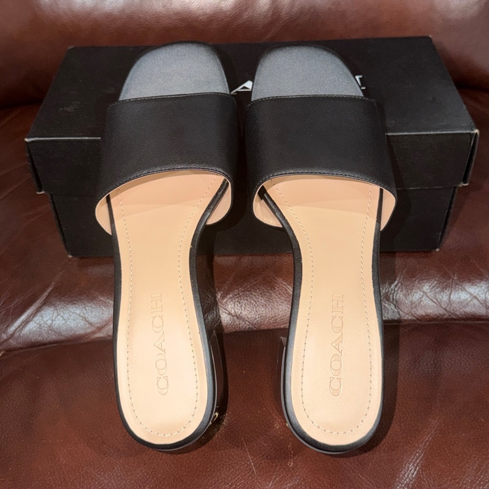 🔥🔥🔥NEW Coach Maggi Black Leather Heels Sandals - Picture 7 of 9